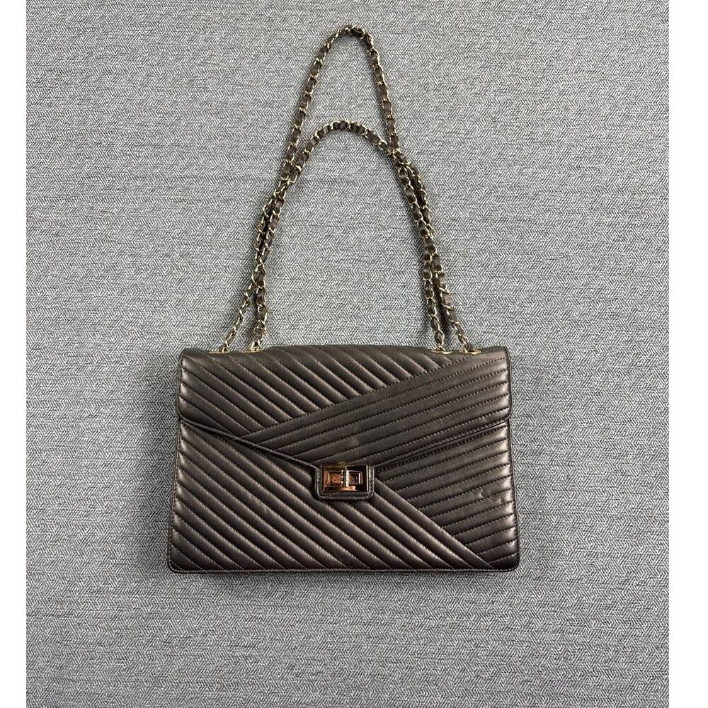 Vintage Ashreil Quilted Flap Bag Metallic Bronze Chain Shoulder Purse Designer
